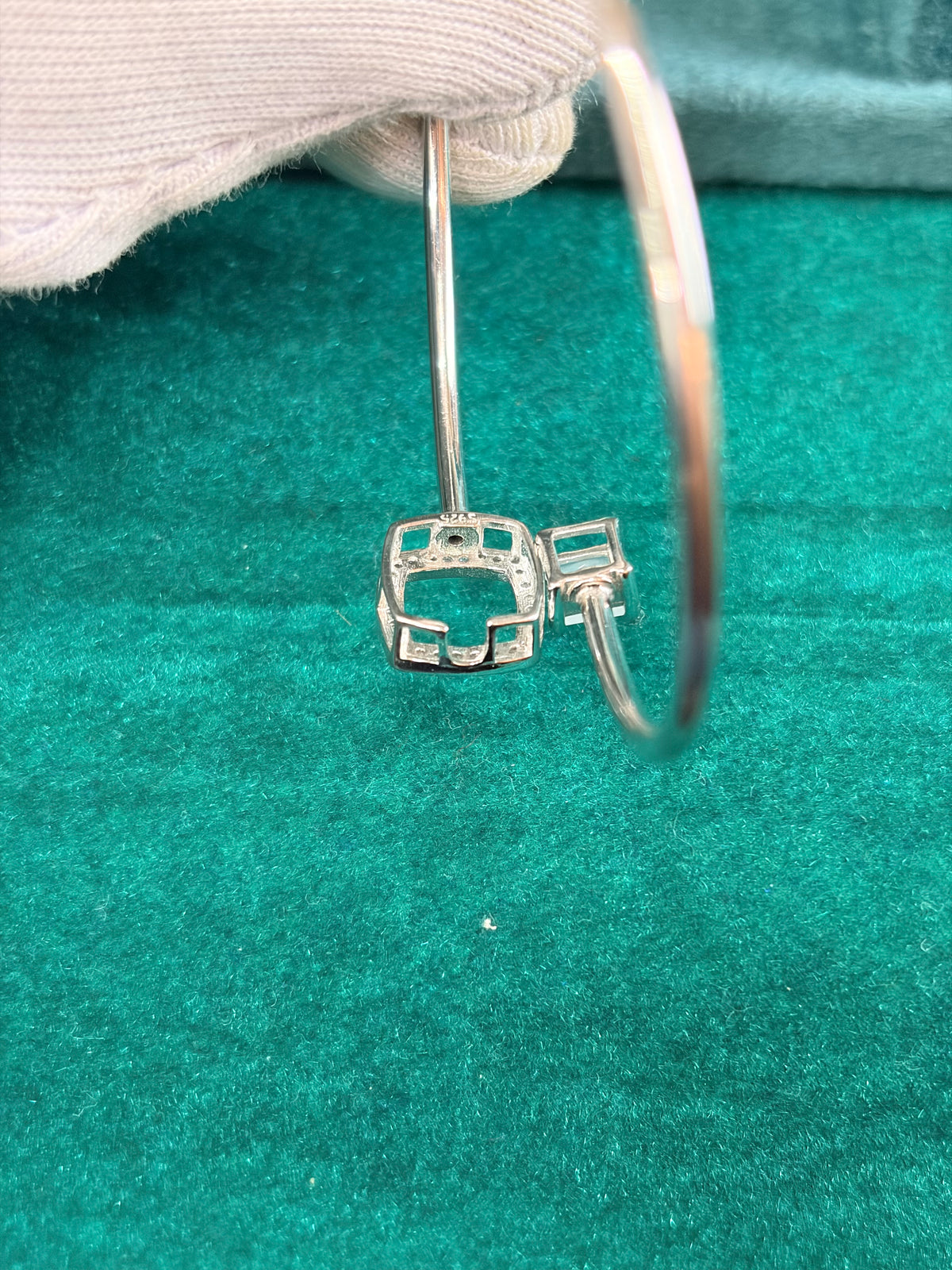 Cushion CZ Charm Bangle, 925 Silver