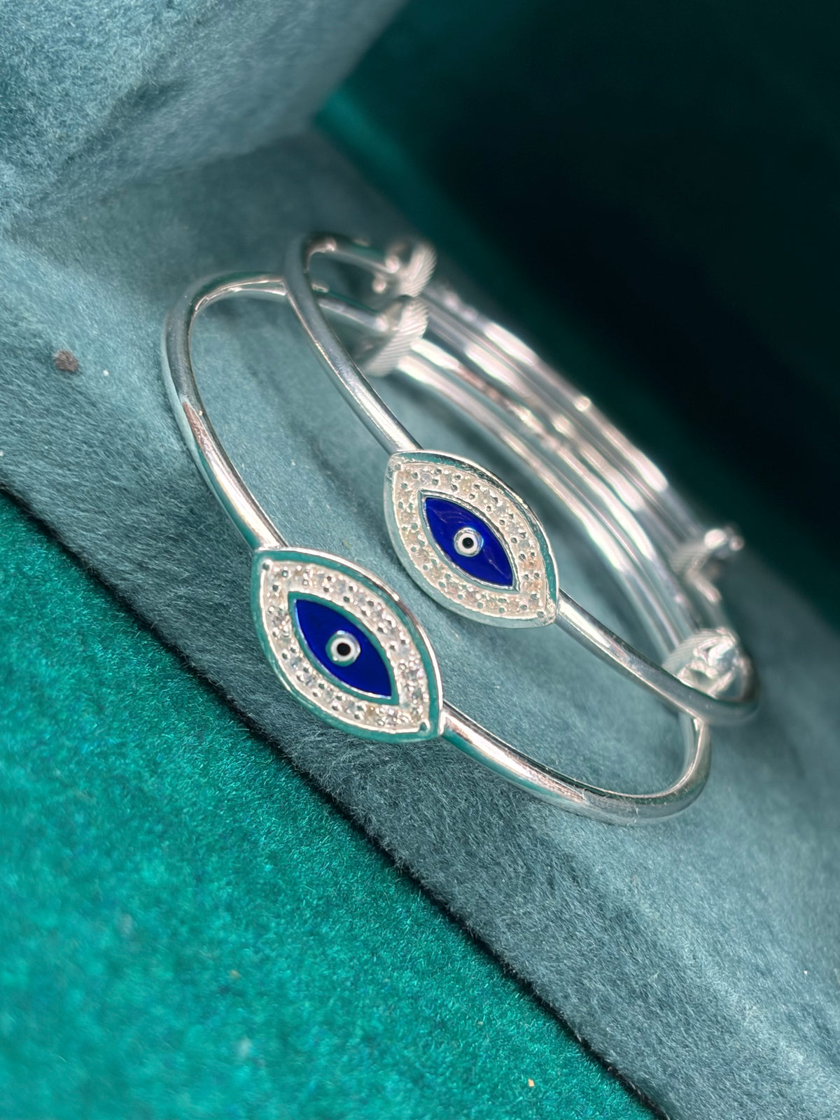Evil Eye Adjustable Kada Pair – Blue Enamel, 925 Silver