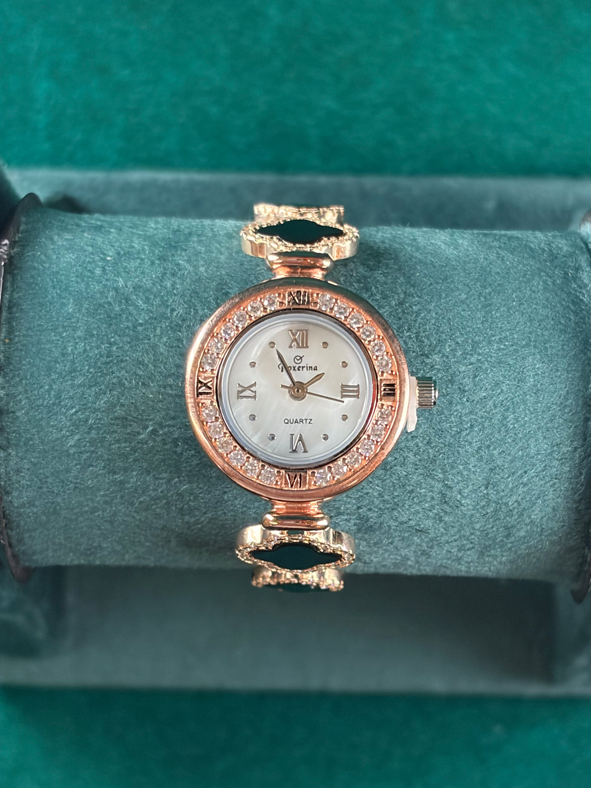 Pave Halo Watch – Rose-Gold Link Band, 925 Silver