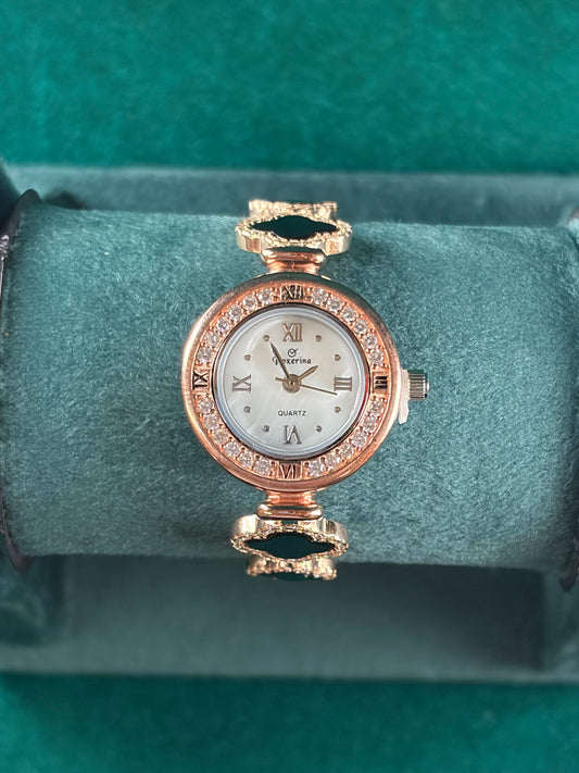 Pave Halo Watch – Rose-Gold Link Band, 925 Silver