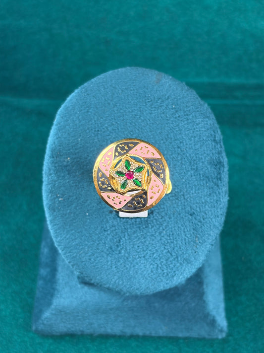 Pinwheel Enamel Ring – Star Flower Center, 925 Silver
