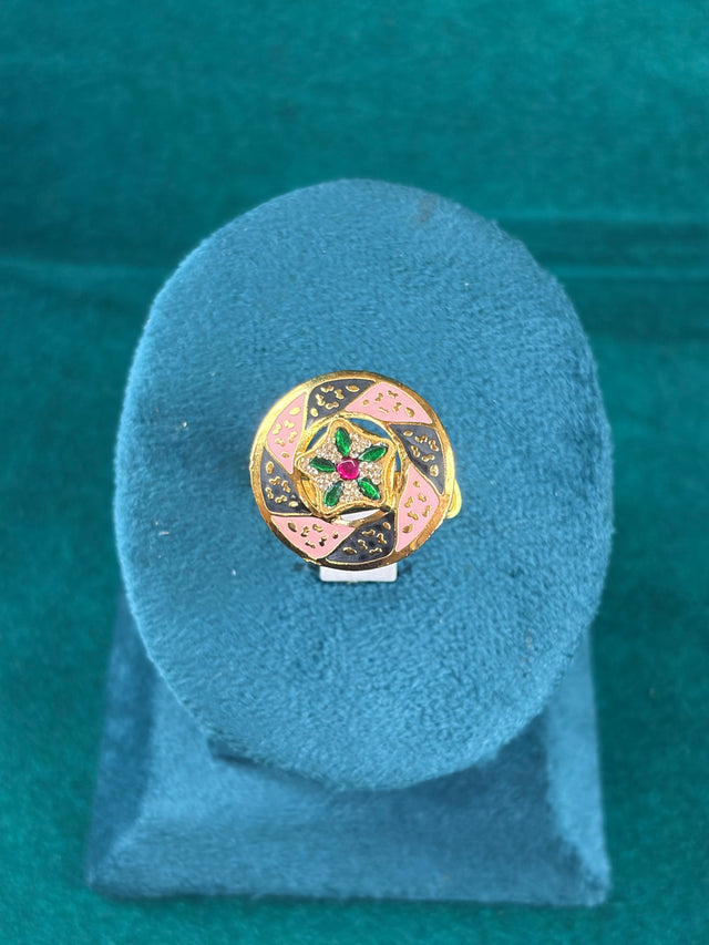 Pinwheel Enamel Ring – Star Flower Center, 925 Silver