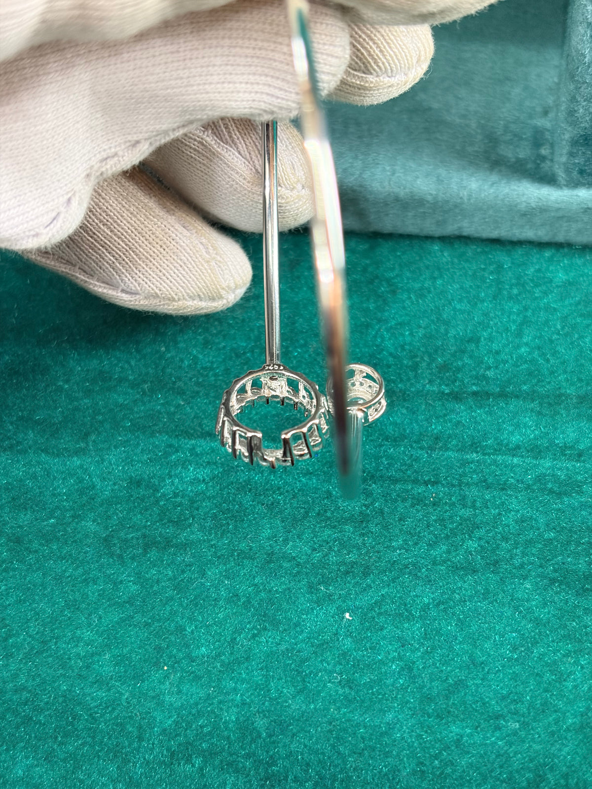CZ Round Halo Bangle, 925 Silver