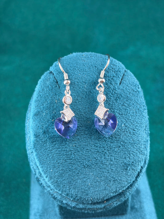 Blue-Violet Heart Danglers – Festive, 925 Silver