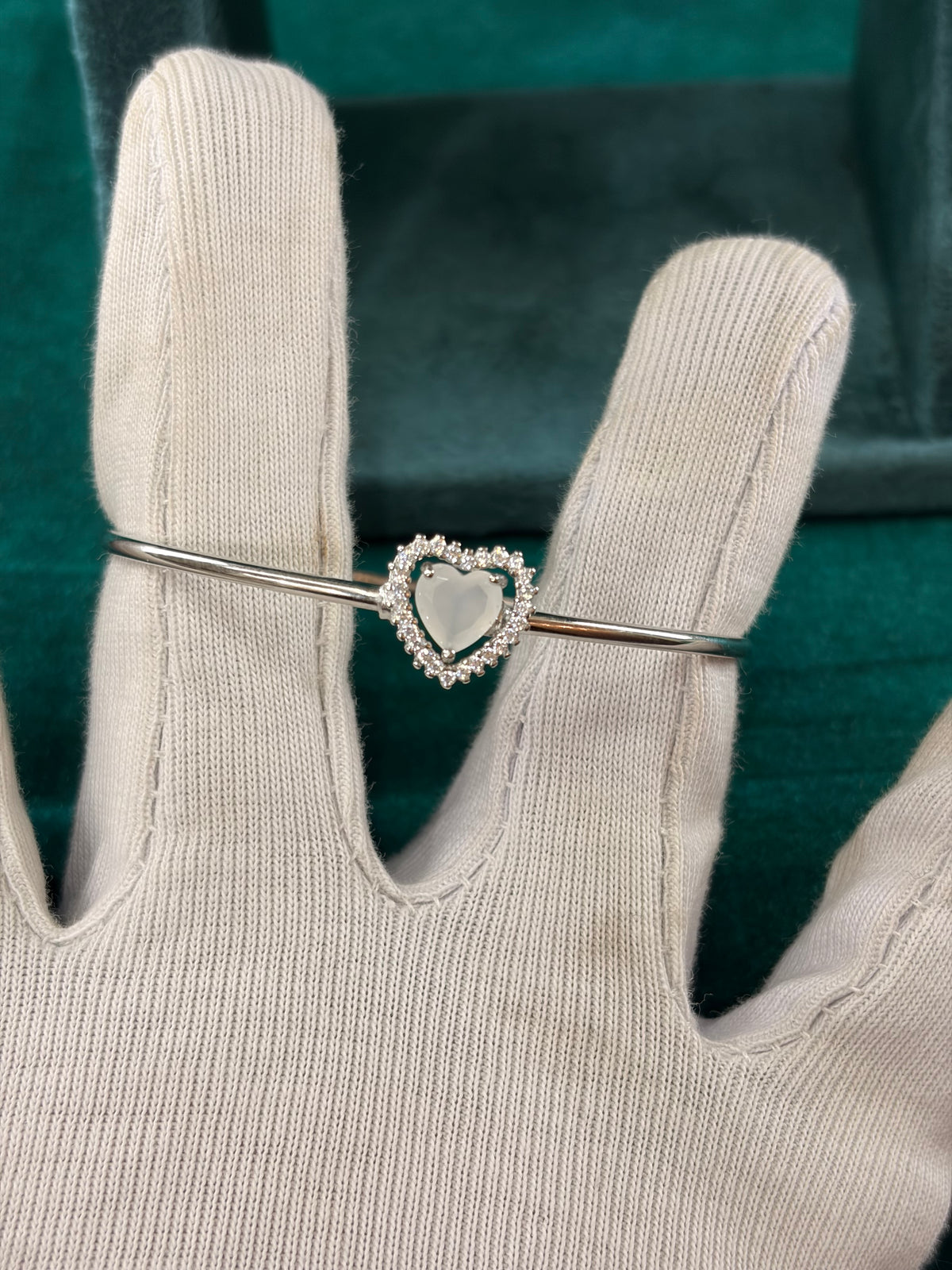 CZ Heart Halo Bangle, 925 Silver