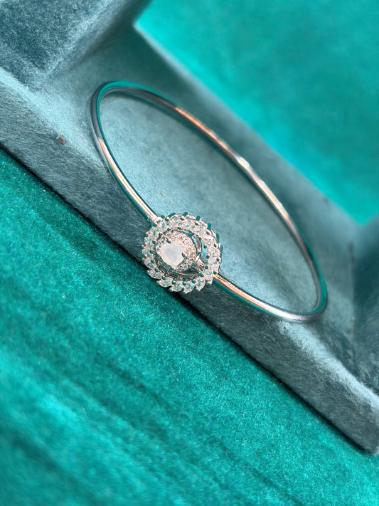 CZ Round Halo Bangle, 925 Silver