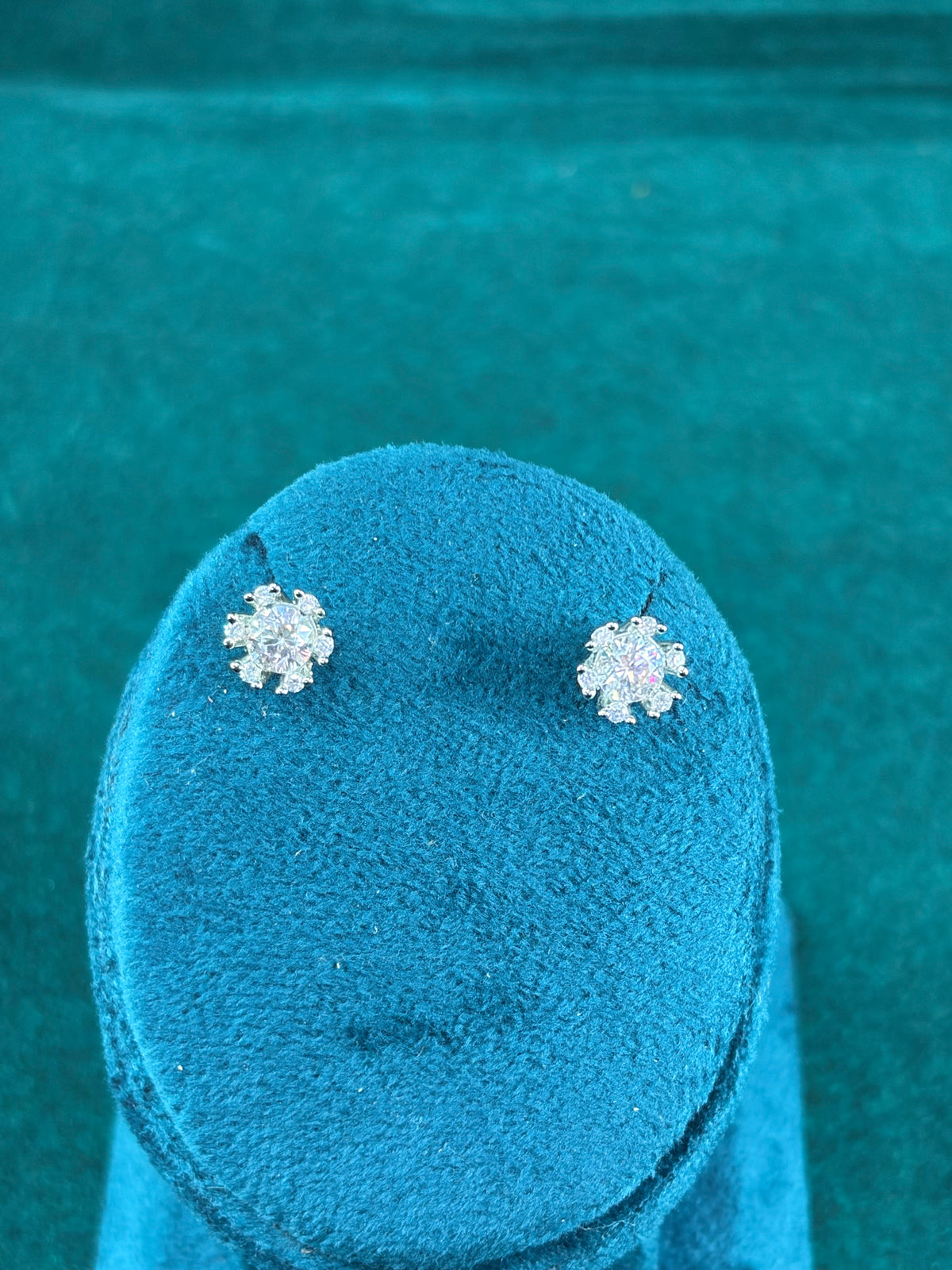 Starburst Cluster Stud Earrings – Pave Sparkle, 925 Silver
