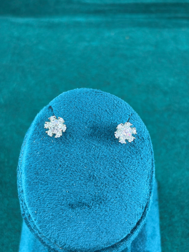 Starburst Cluster Stud Earrings – Pave Sparkle, 925 Silver