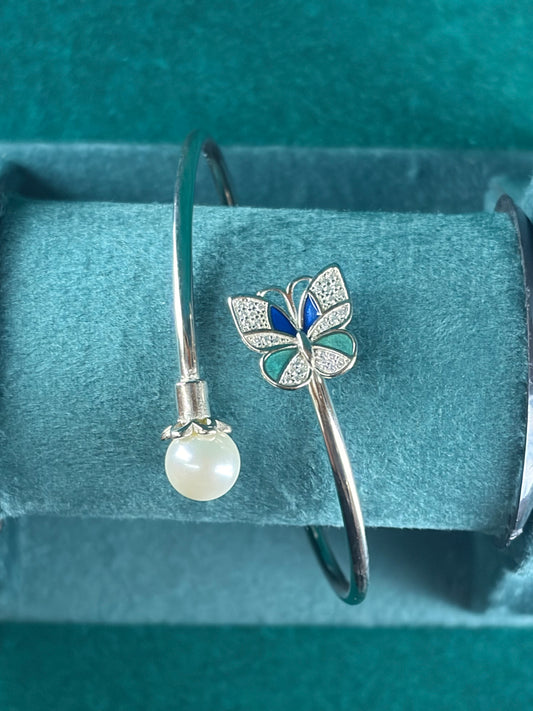 Butterfly Charm Kada Bracelet – Open Cuff Design, 925 Silver