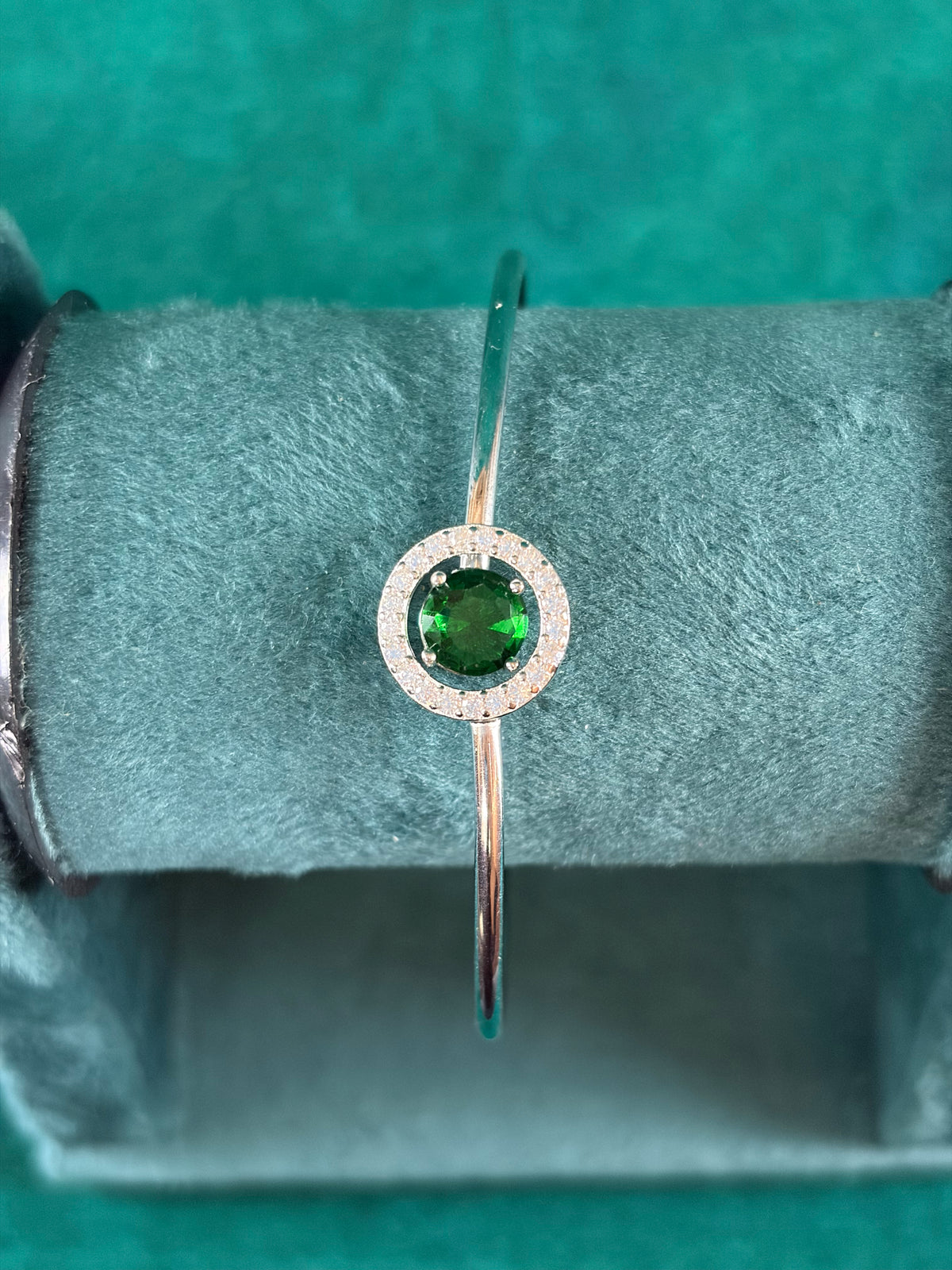 Emerald-Tone Halo Bangle, 925 Silver