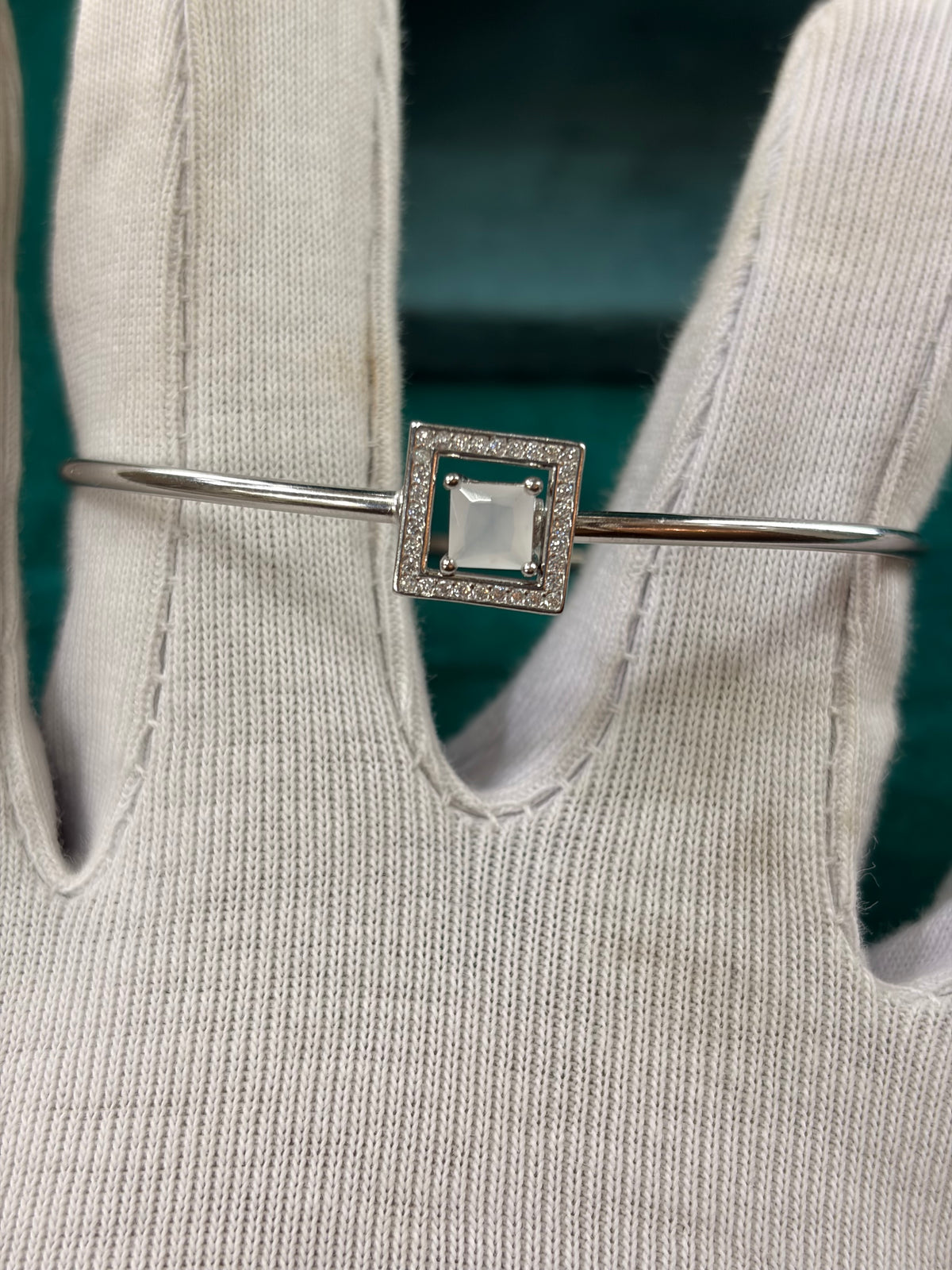 Square CZ Charm Bangle, 925 Silver