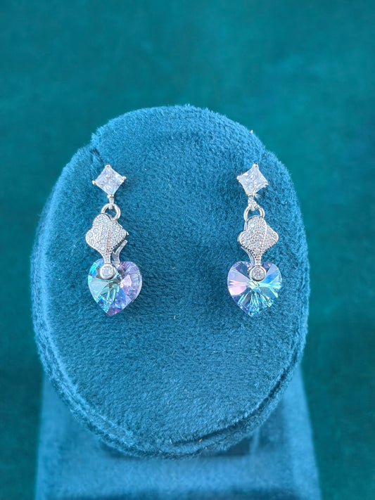 Rainbow-Tone Marquise Heart Danglers – Ornate Link, 925 Silver