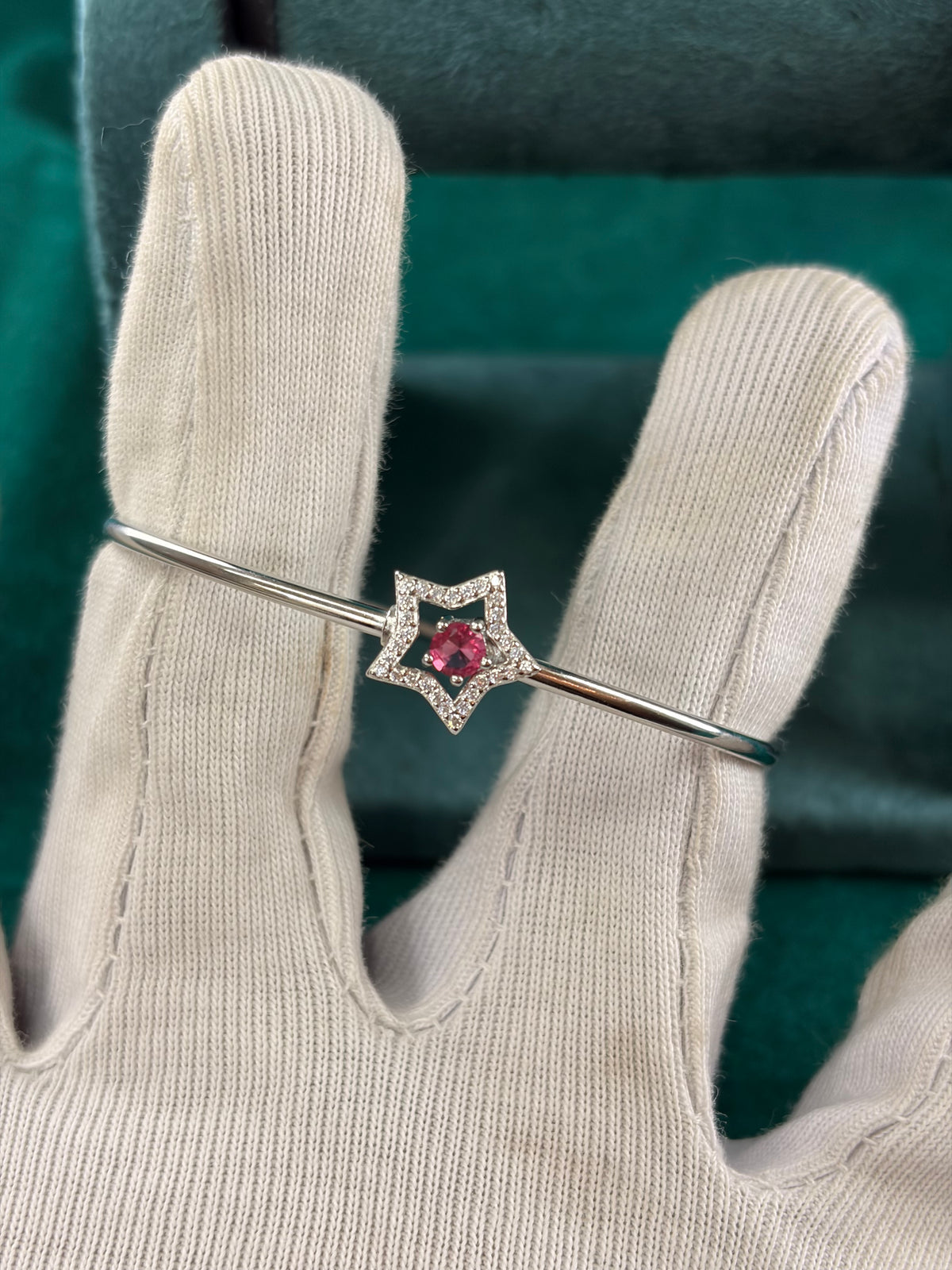 Pink-Tone Star Bangle, 925 Silver