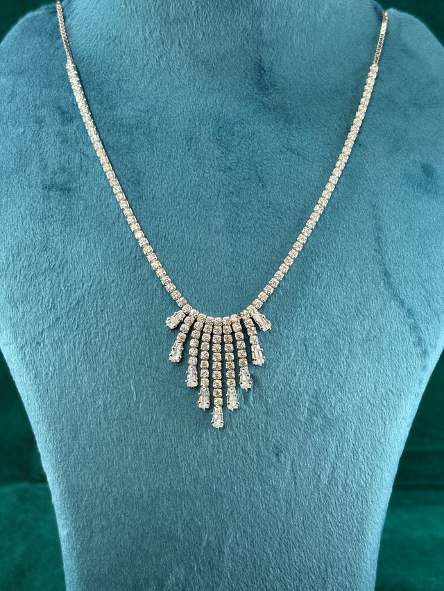 Fringe Drop Necklace Set Without Earrings – CZ Tennis Chain, 925 Silver