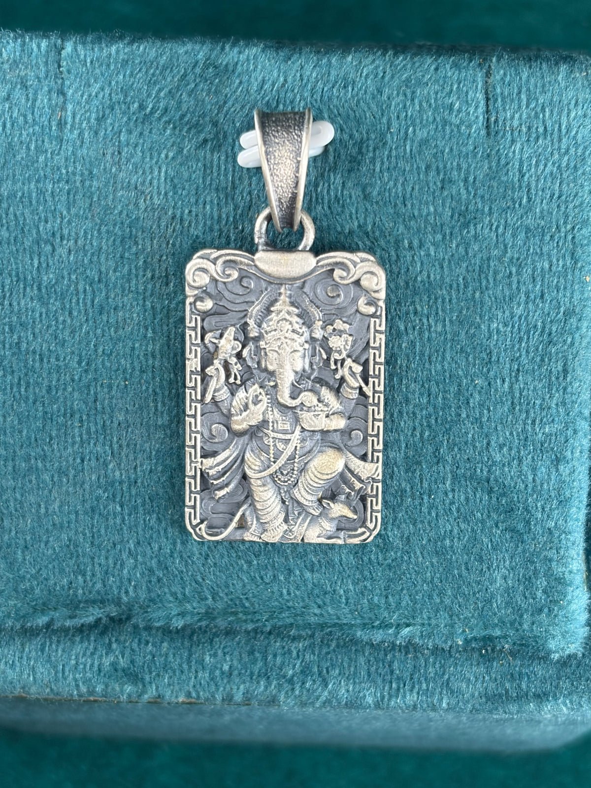 Ganesha Pendant – Ornate Border Tag, 925 Silver