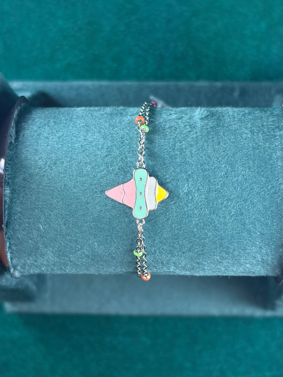 Pastel Bow Kids Bracelet – Enamel Charm, 925 Silver
