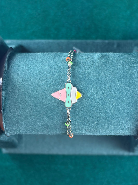 Pastel Bow Kids Bracelet – Enamel Charm, 925 Silver