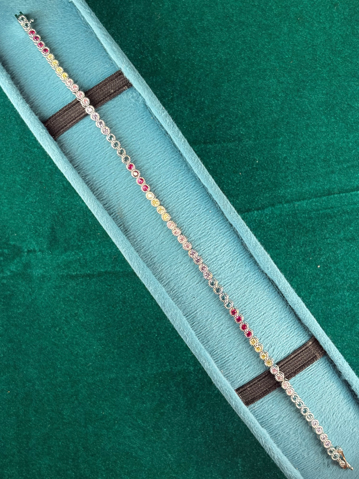 Rainbow Ombré CZ Tennis Bracelet – Jewel-Tone, 925 Silver