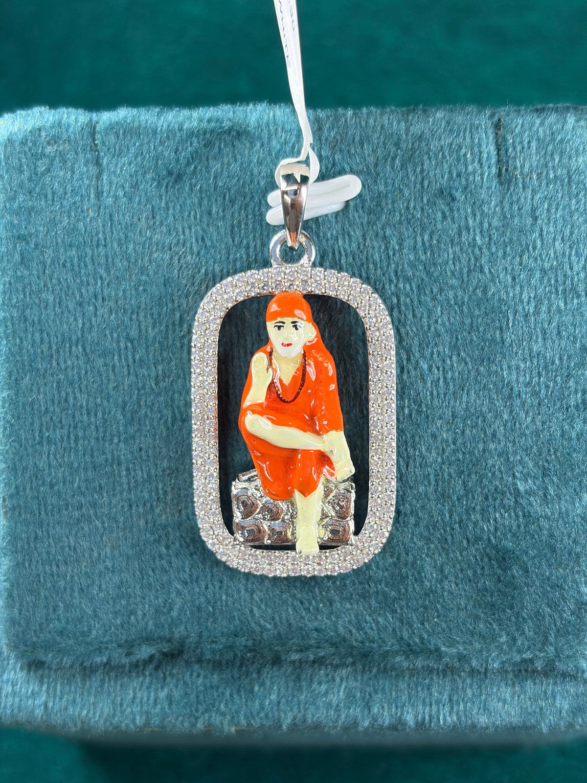 Sai Baba Pendant – Sparkle Border Frame, 925 Silver