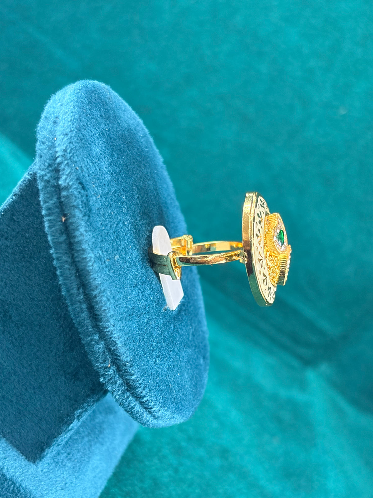 Filigree Enamel Ring – Emerald-Tone Teardrops, 925 Silver