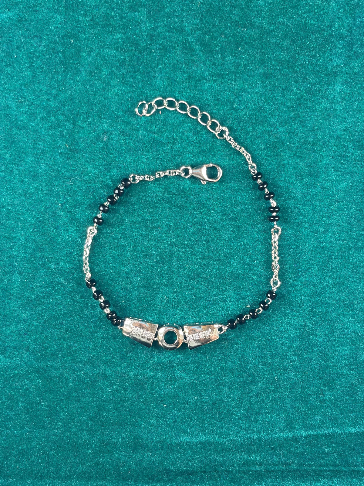 Black Bead Chain Bracelet – CZ, 925 Silver