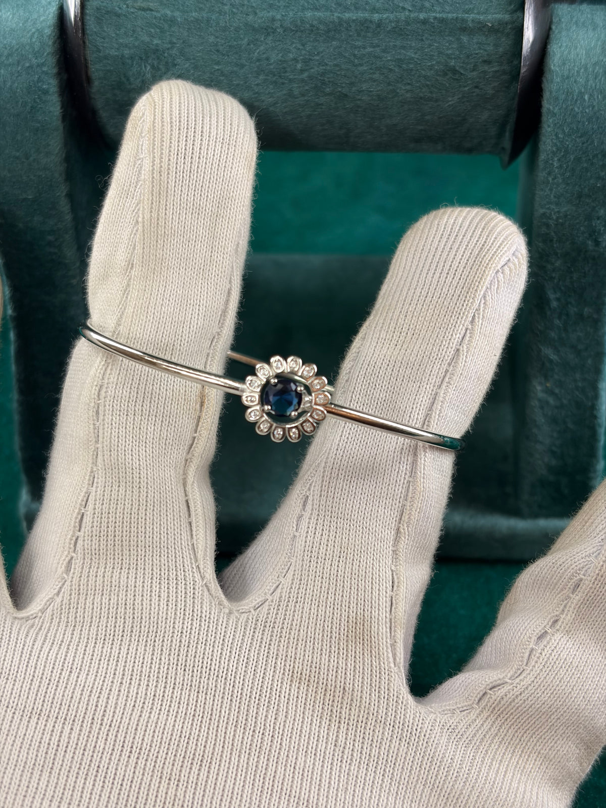 Sapphire-Tone Halo Bangle, 925 Silver