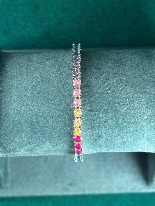 Pastel Ombré CZ Tennis Bracelet – Rainbow Sunset, 925 Silver