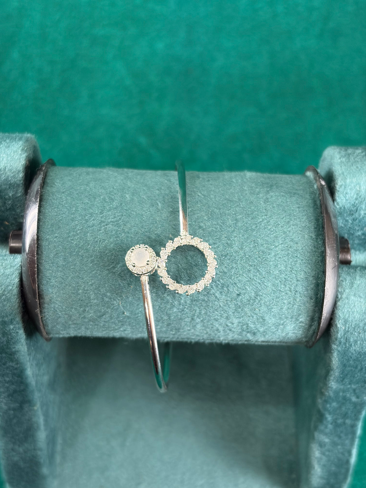 CZ Round Halo Bangle, 925 Silver