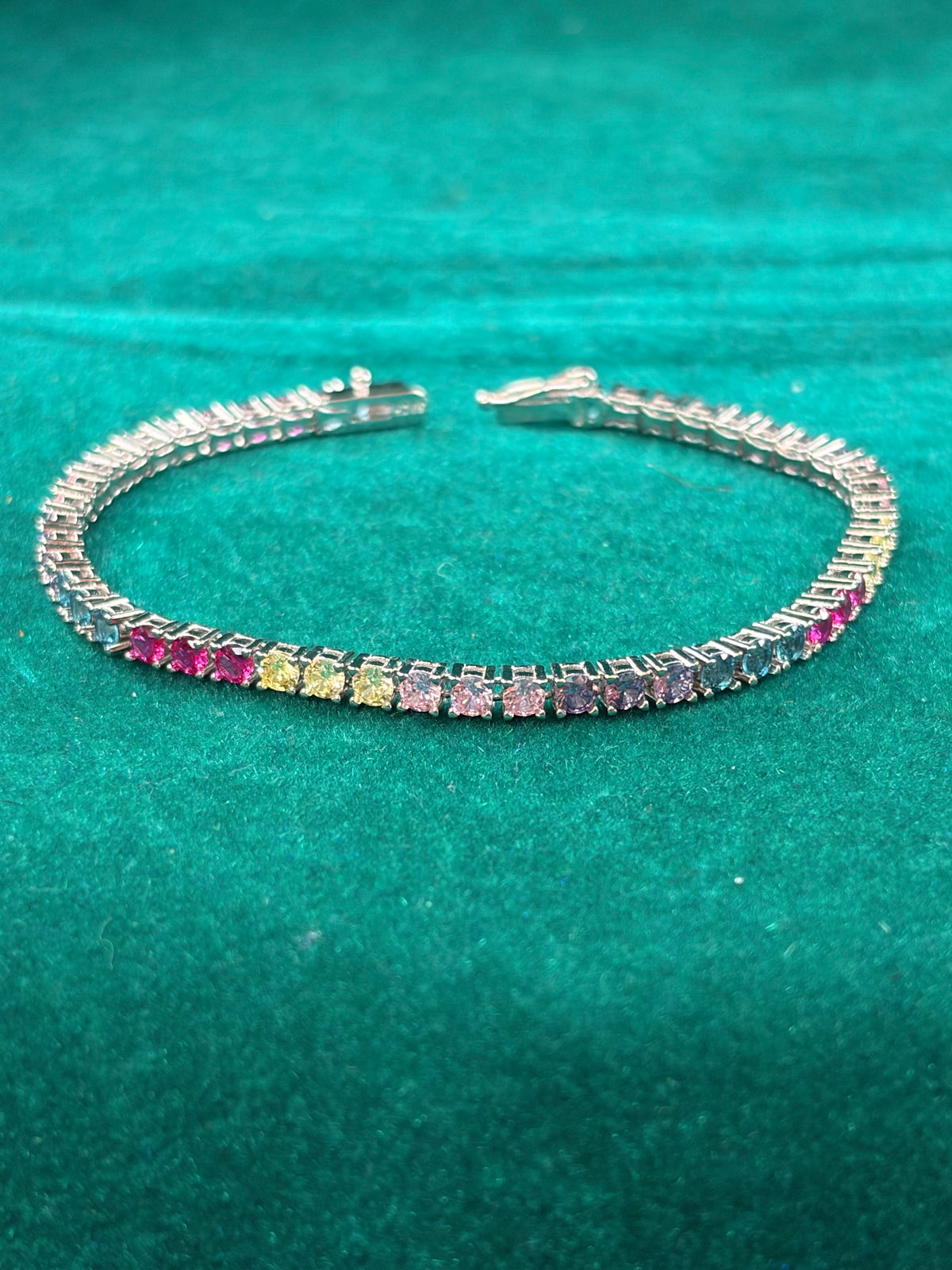 Pastel Ombré CZ Tennis Bracelet – Rainbow Sunset, 925 Silver