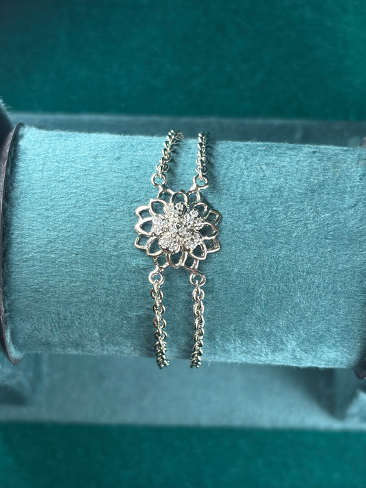 Filigree Flower Bracelet – Double Chain, 925 Silver