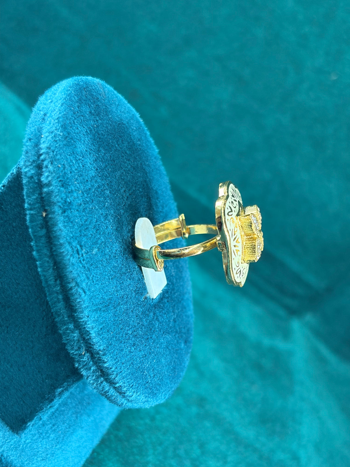 Scalloped Enamel Ring – Pave Clover Center, 925 Silver
