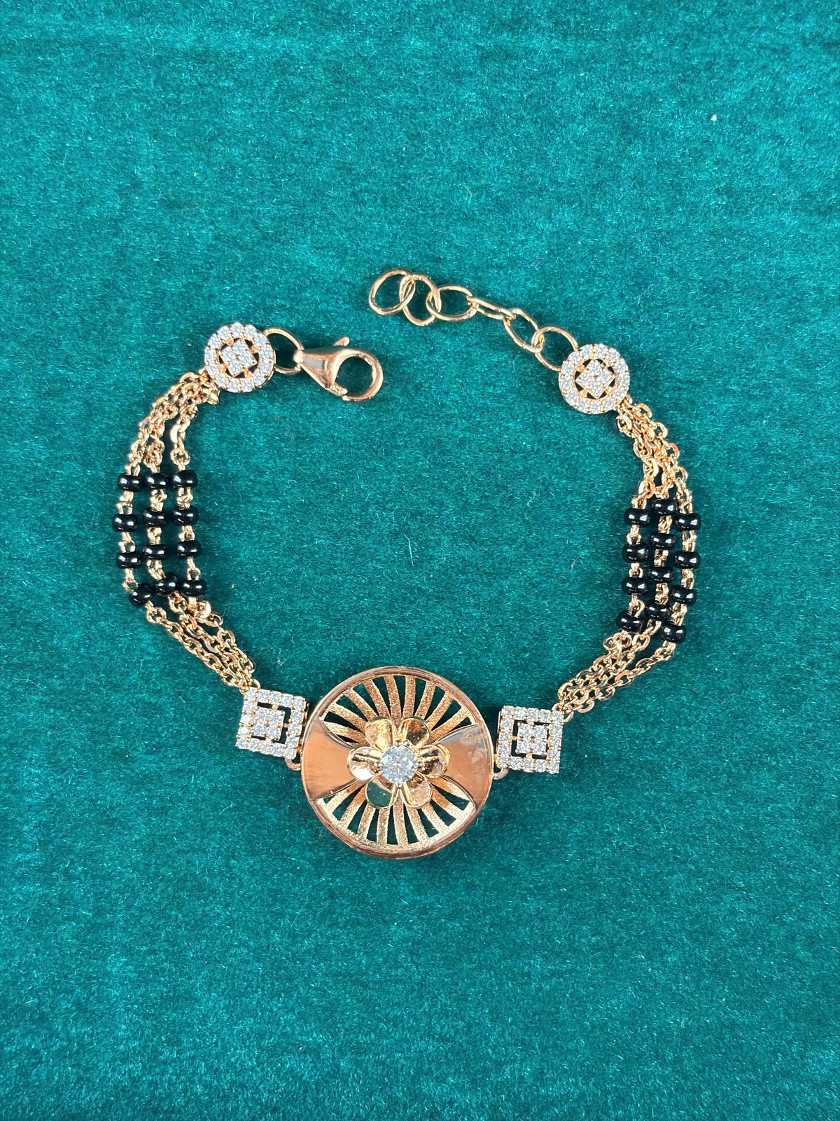 Sunburst Flower Charm Bracelet – Diamond Accents, 925 Silver