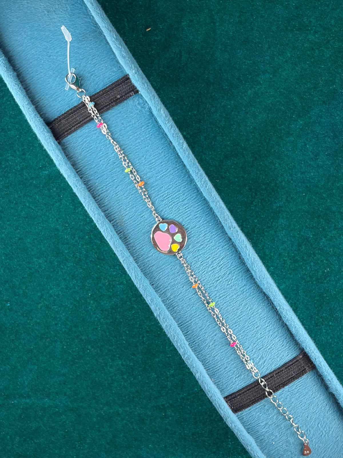 Heart Print Kids Bracelet – Enamel Charm, 925 Silver