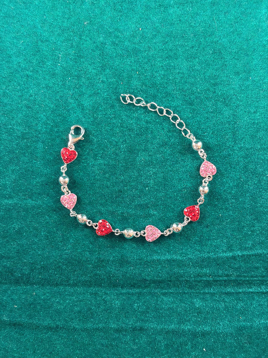 Glitter Heart Kids Bracelet – Festive, 925 Silver