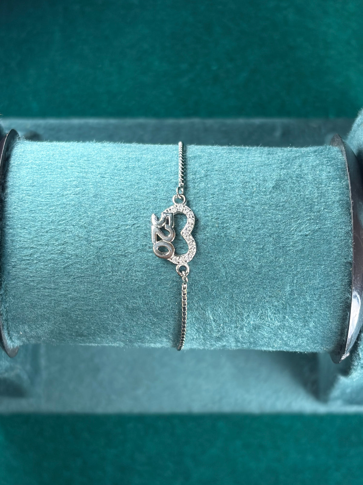 Om Charm Chain Bracelet – Pave Sanskrit Symbol, 925 Silver