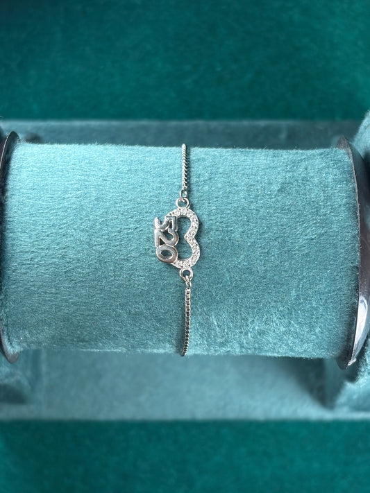 Om Charm Chain Bracelet – Pave Sanskrit Symbol, 925 Silver