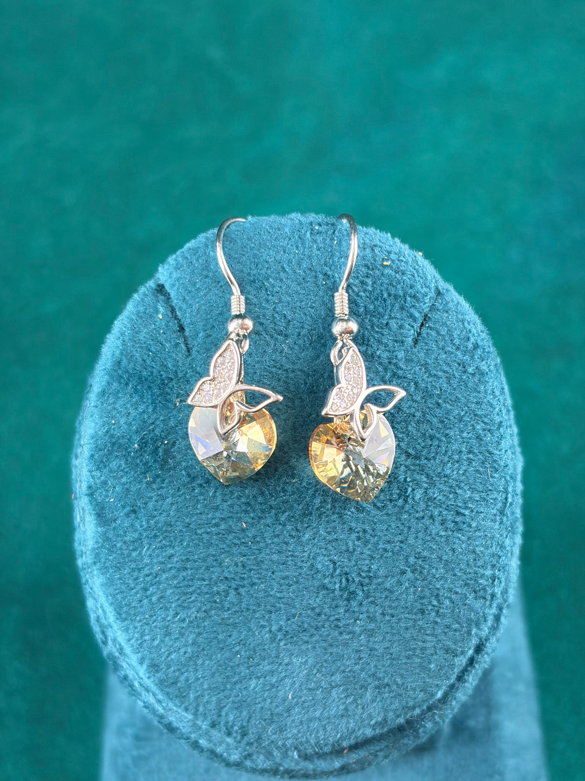 Champagne Heart Danglers – Butterfly Stud, 925 Silver