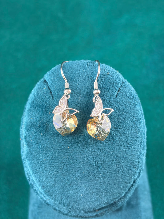 Champagne Heart Danglers – Butterfly Stud, 925 Silver