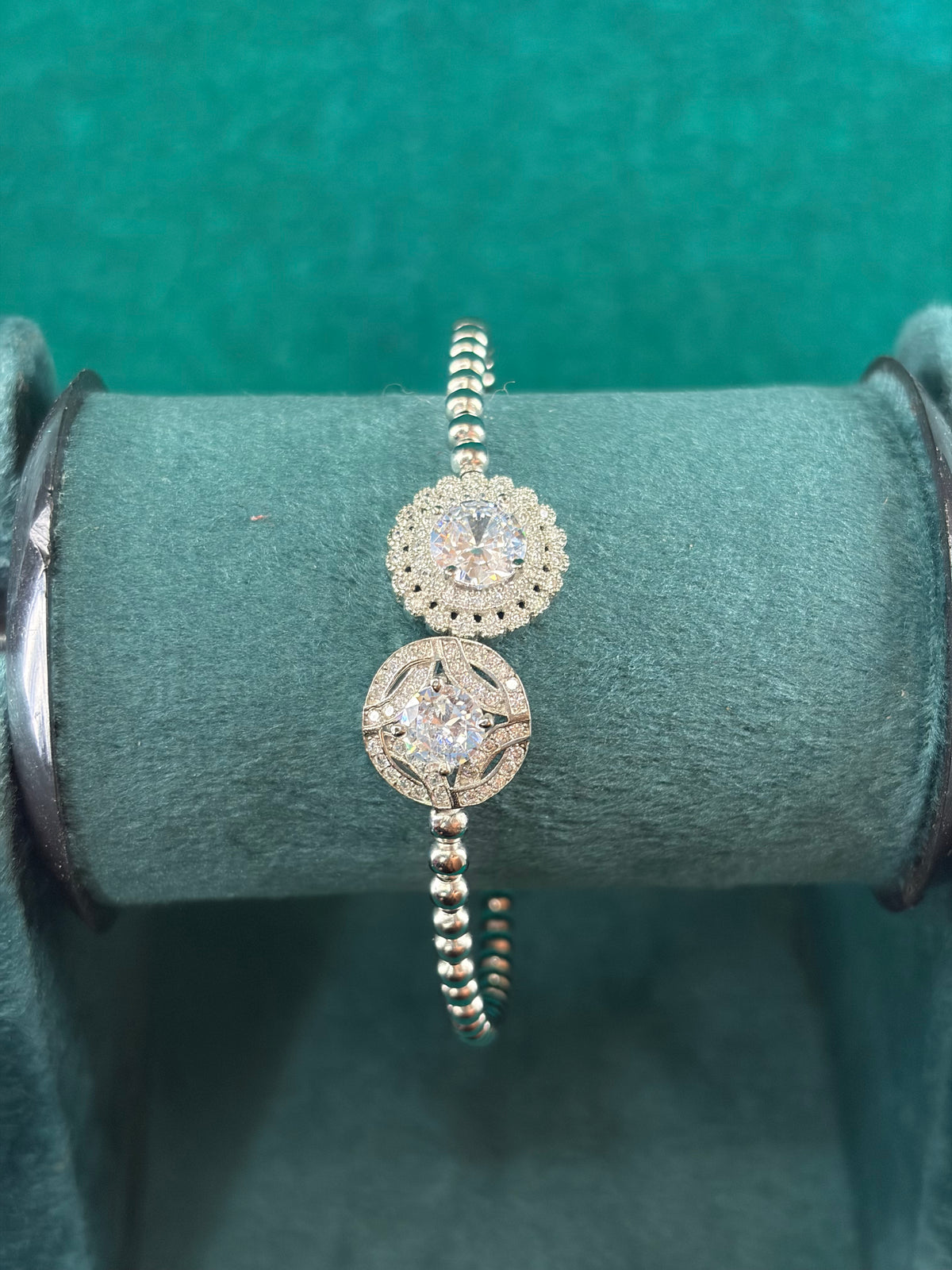 Beaded Bracelet – Double Halo Stone Design, 925 Silver