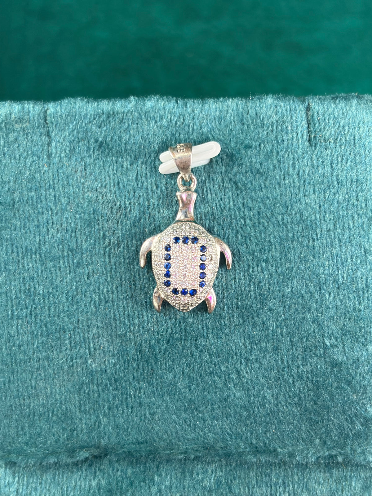 Evil Eye Turtle Pendant – Blue Accent, 925 Silver
