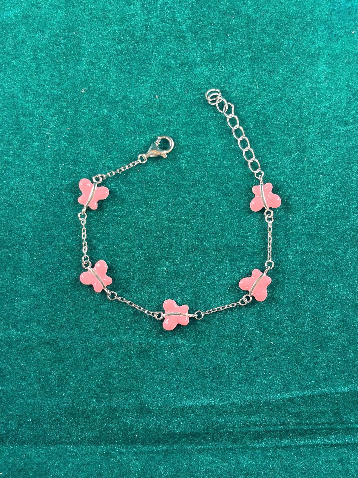 Pink Butterfly Kids Bracelet – Floral Charm, 925 Silver