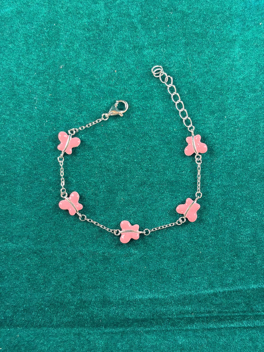 Pink Butterfly Kids Bracelet – Floral Charm, 925 Silver