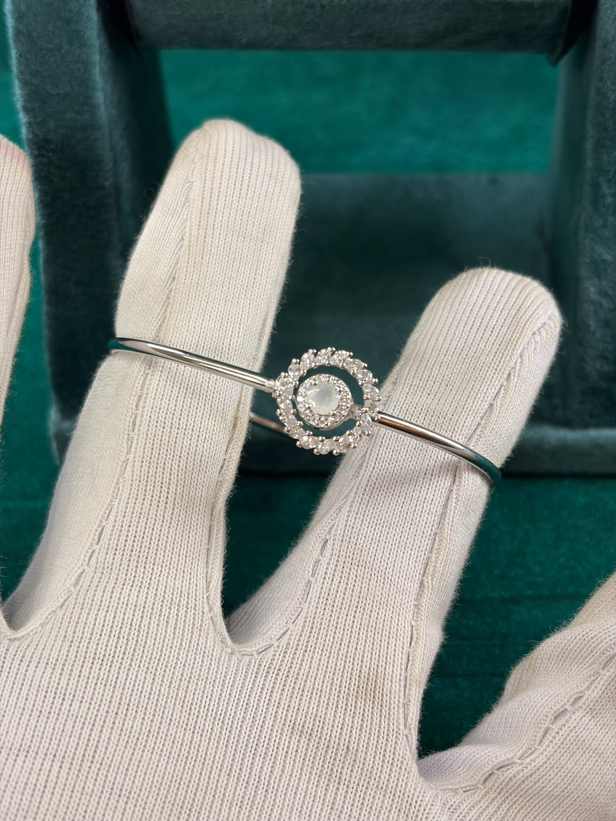 CZ Round Halo Bangle, 925 Silver