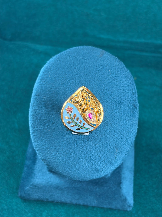 Teardrop Enamel Ring – Painted Floral, 925 Silver