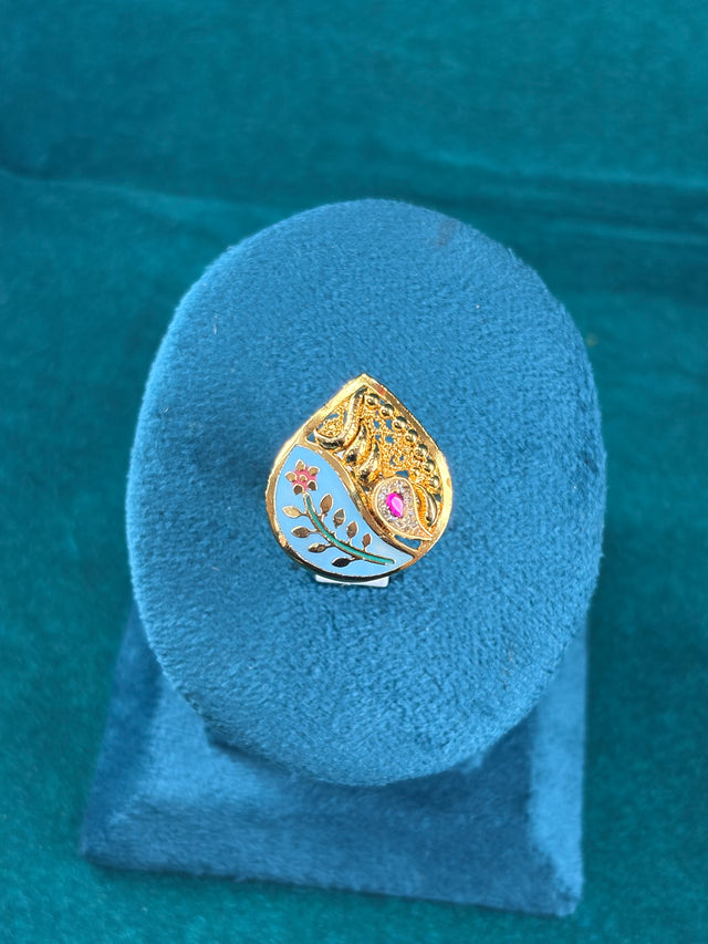 Teardrop Enamel Ring – Painted Floral, 925 Silver