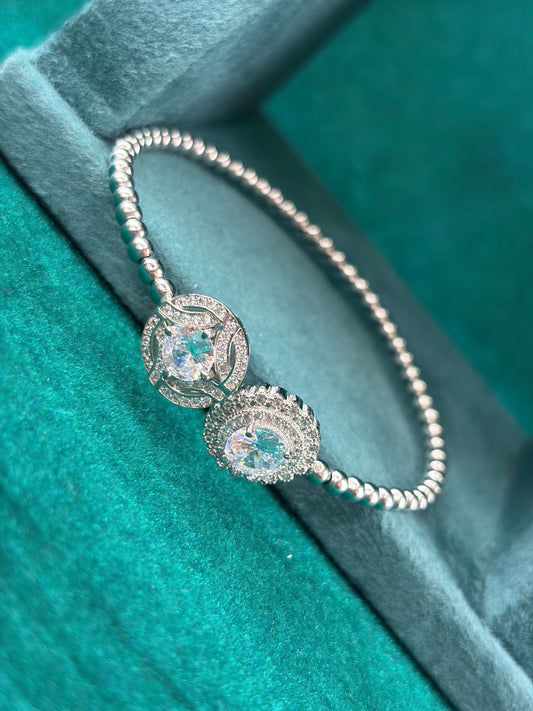 Beaded Bracelet – Double Halo Stone Design, 925 Silver