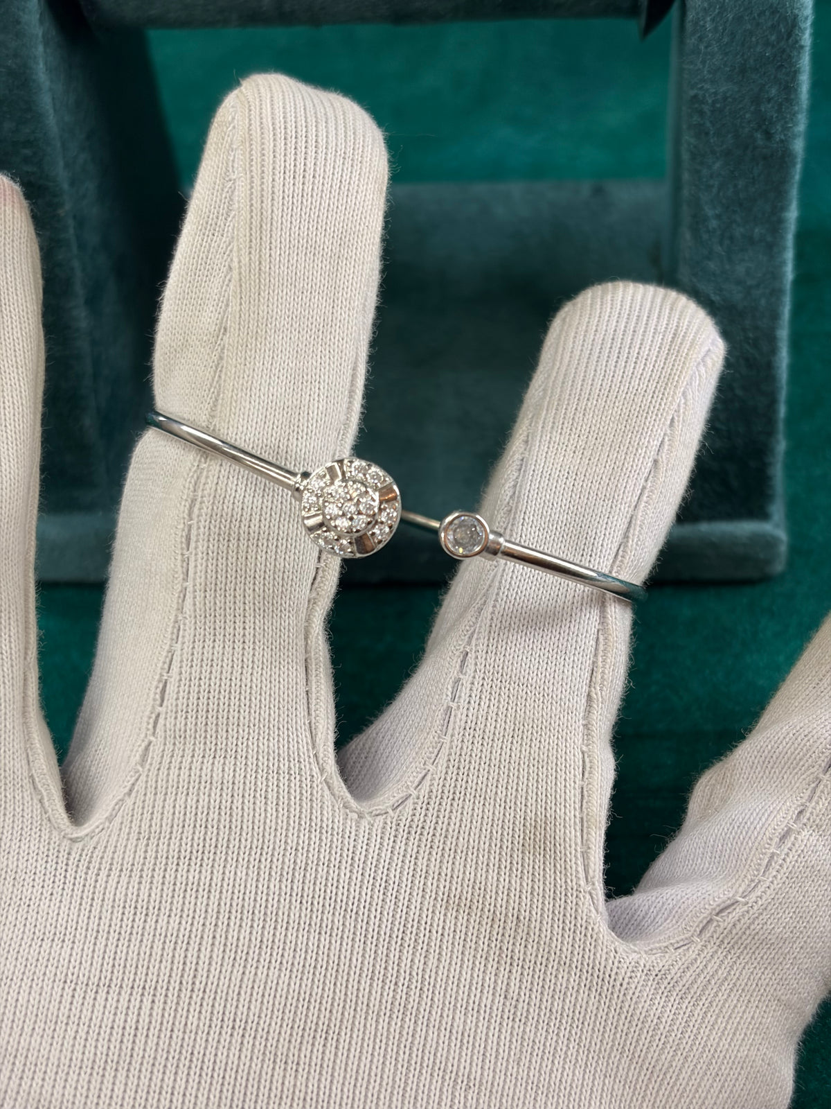 CZ Cluster Bangle – Double Charm, 925 Silver